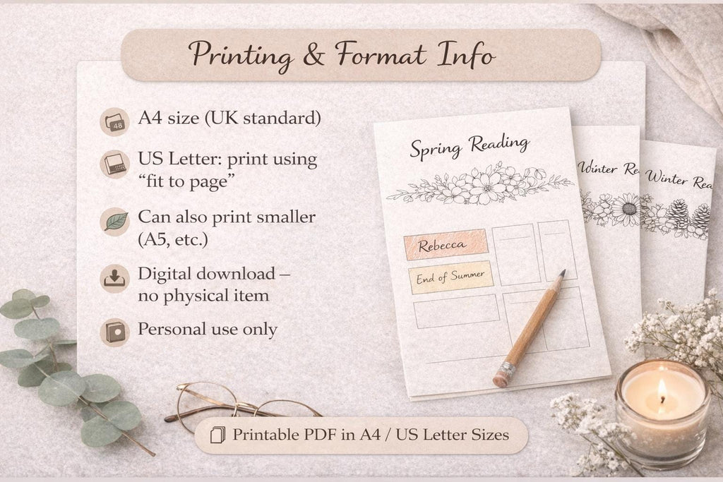 Seasonal Reading Tracker | A4 Printable for Reading Journal (PDF Download)