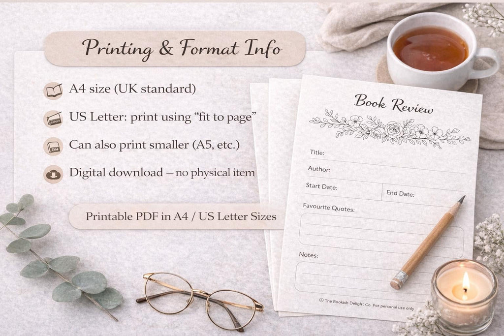 Minimalist Book Review | A4 Printable for Reading Journal (PDF Download)