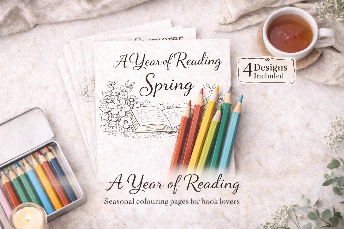 Seasonal Reading Colouring Pages | Cosy Book Lover A5 Printables (PDF Download)