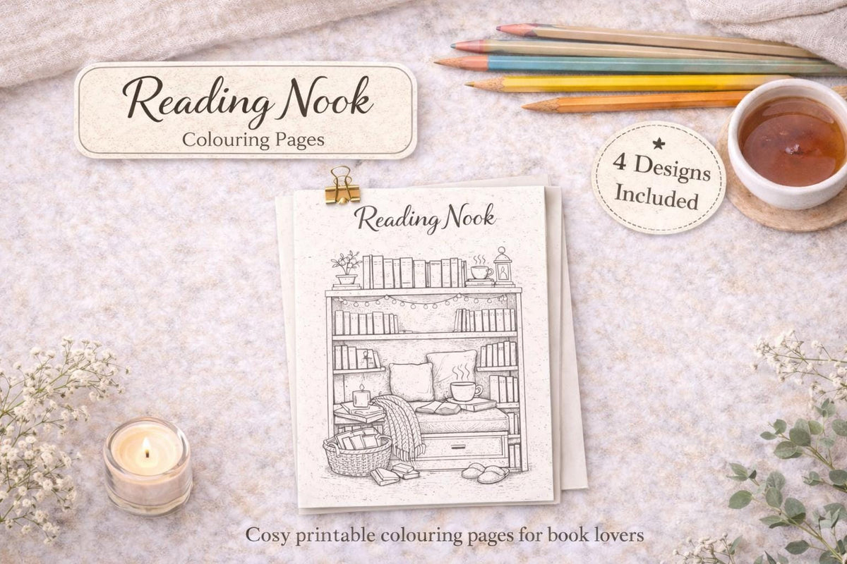 Reading Nook Colouring Pages | Cosy Book Lover A5 Printables (PDF Download)