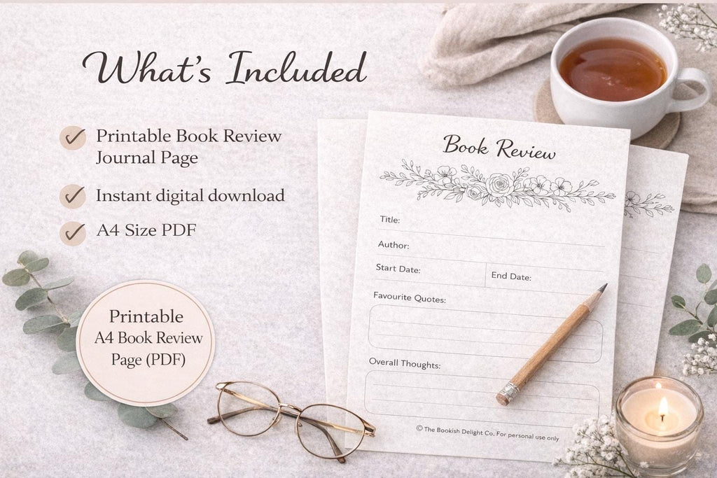 Minimalist Book Review | A4 Printable for Reading Journal (PDF Download)