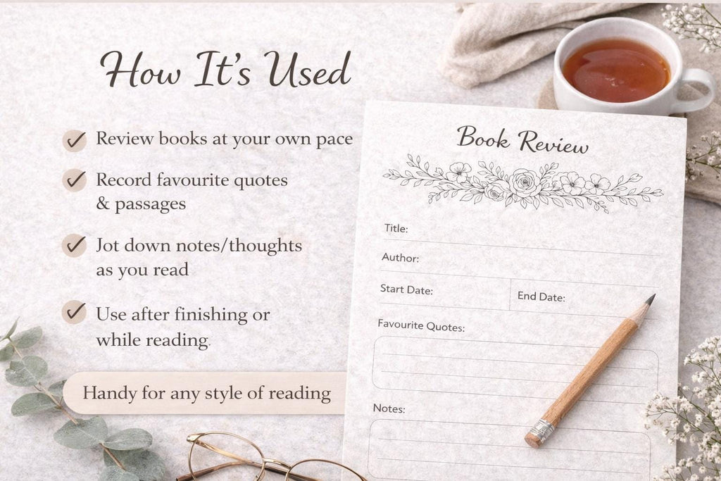 Minimalist Book Review | A4 Printable for Reading Journal (PDF Download)