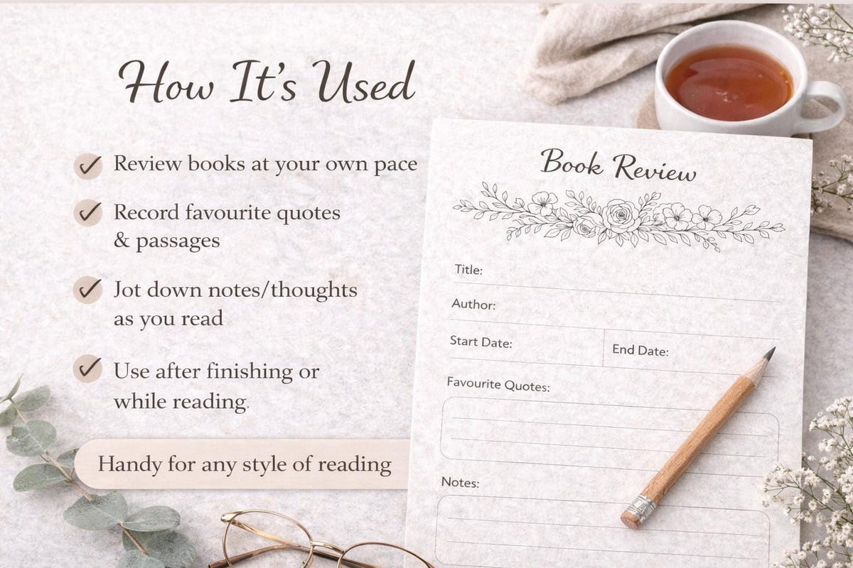 Minimalist Book Review | A4 Printable for Reading Journal (PDF Download)