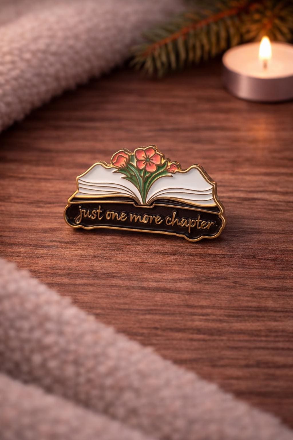 Just One More Chapter  Enamel Pin | Floral Book Lover Badge, Reader Accessory
