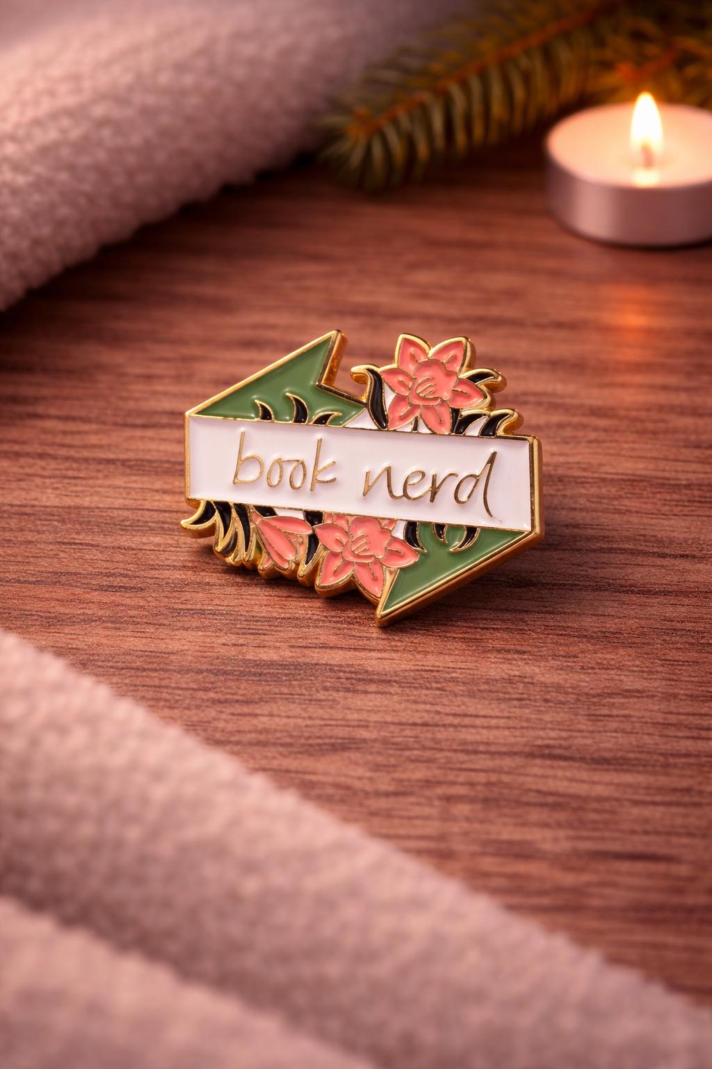 Book Nerd Enamel Pin | Floral Arrow Reader Accessory
