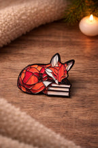 Sleeping Fox Enamel Pin | Cosy Reader Woodland Animal Book Lover Gift