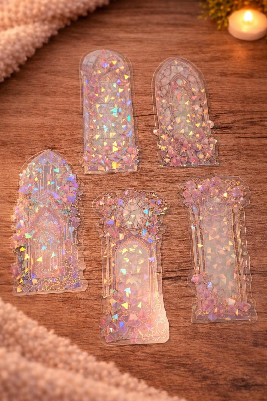 1x Stained Glass Effect Bookmark | Transparent Acetate | Iridescent Fantasy Book Lover Gift (Choose Colour)