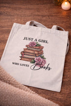 Just A Girl Who Loves Books Tote Bag | Vintage Floral Reader Accessory