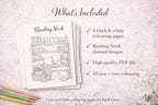 Reading Nook Colouring Pages | Cosy Book Lover A5 Printables (PDF Download)