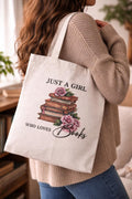 Just A Girl Who Loves Books Tote Bag | Vintage Floral Reader Accessory
