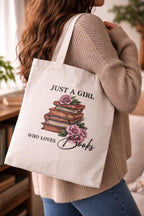 Just A Girl Who Loves Books Tote Bag | Vintage Floral Reader Accessory