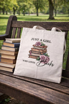 Just A Girl Who Loves Books Tote Bag | Vintage Floral Reader Accessory