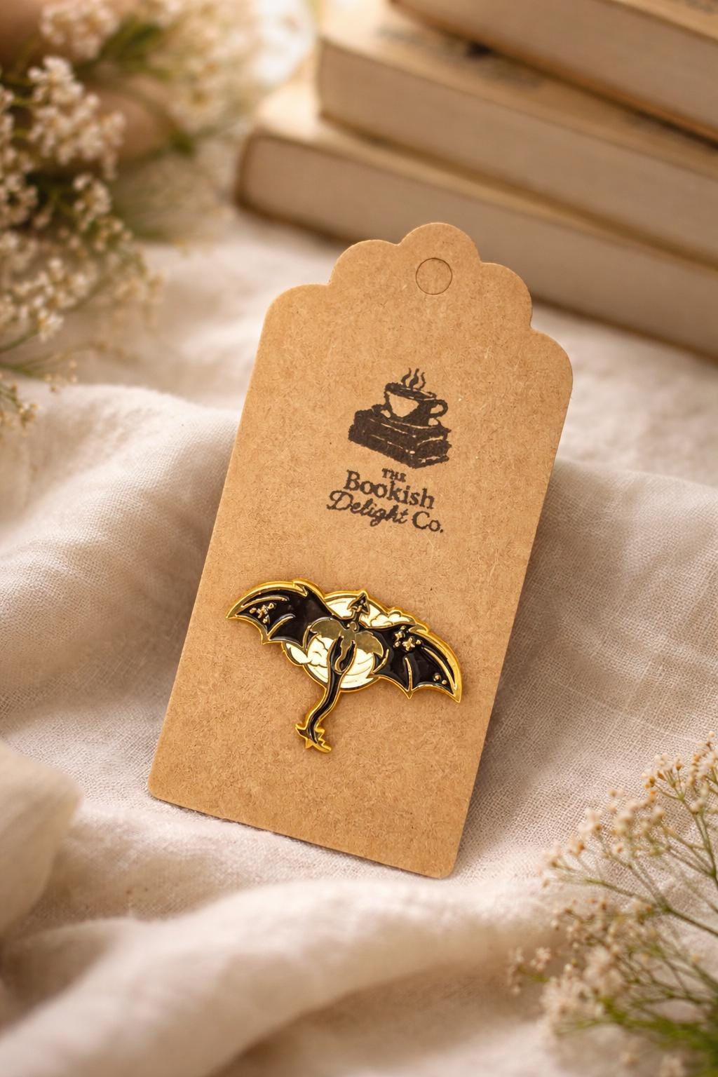 Dragon Enamel Pin | Fantasy Reader Badge | Gold-Tone Metal Fantasy Art