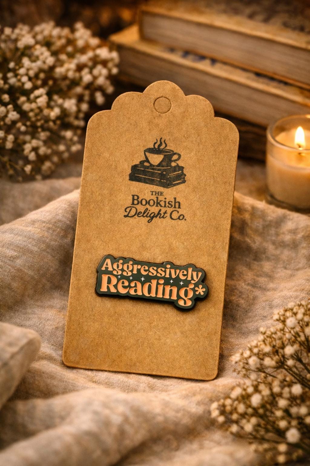 Aggressively Reading Enamel Pin | Book Lover Humor Badge | Gold-Tone Bookish Accessory