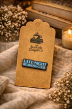 Late Night Reading Club Enamel Pin | Book Lover Badge | Gold Tone Metal Bookish Gift