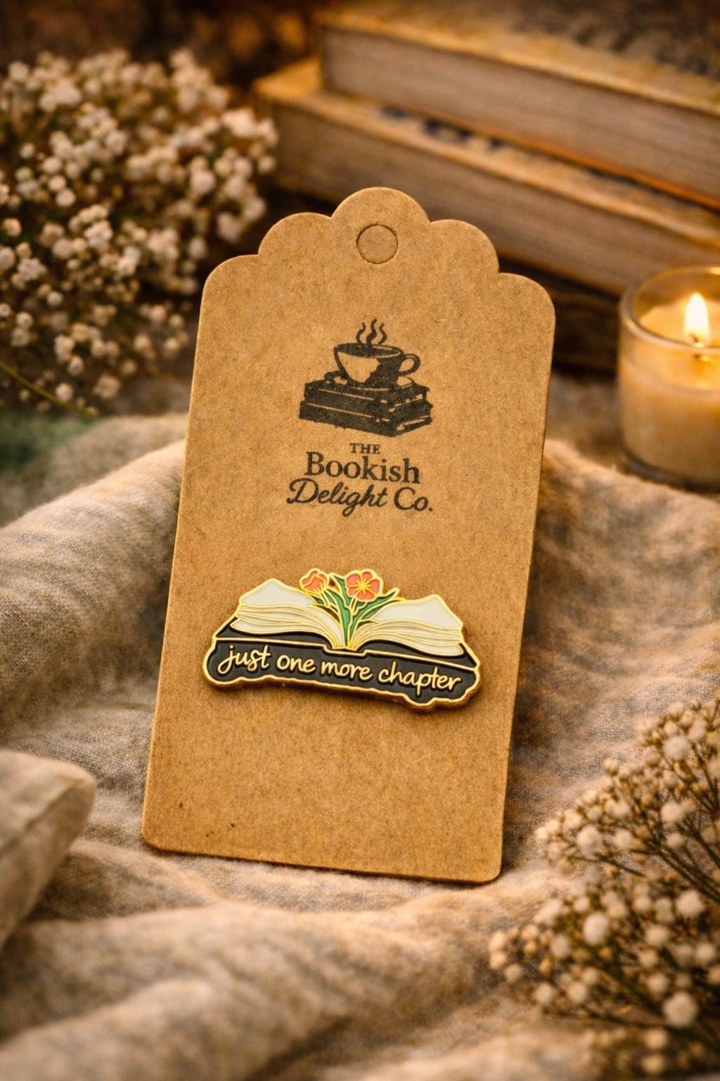 Just One More Chapter  Enamel Pin | Floral Book Lover Badge, Reader Accessory
