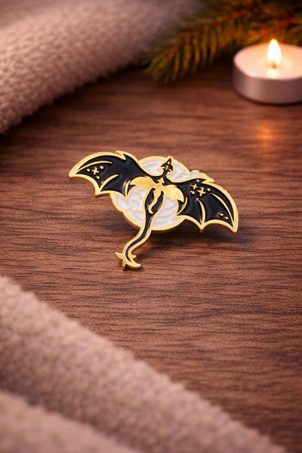 Dragon Enamel Pin | Fantasy Reader Badge | Gold-Tone Metal Fantasy Art