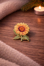 Sunflower Enamel Pin | Gold-Tone Outline Floral Badge (28mm x 33mm)