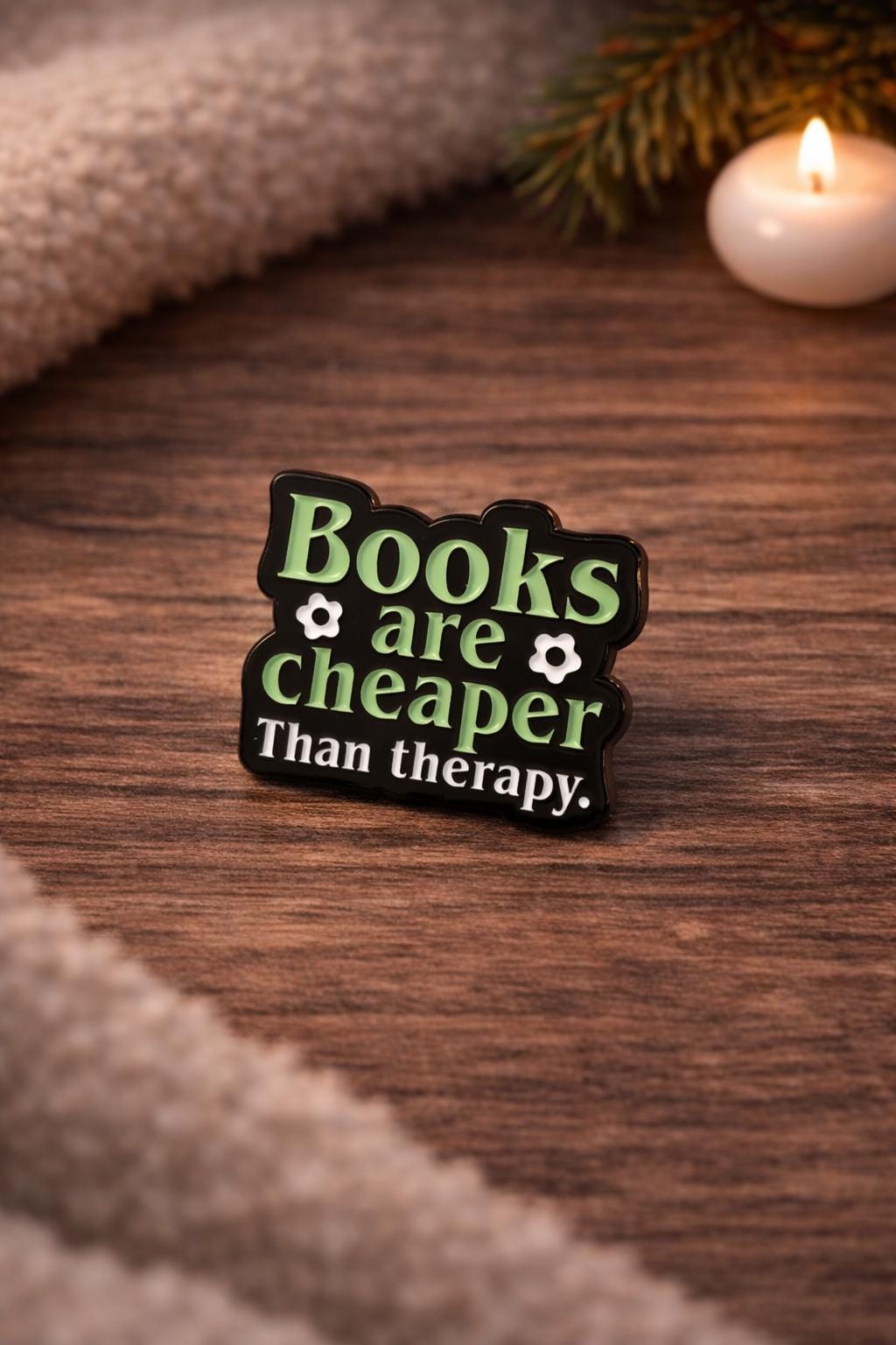 Books Cheaper Than Therapy Enamel Pin | Reader Humor Badge | Book Lover Gift