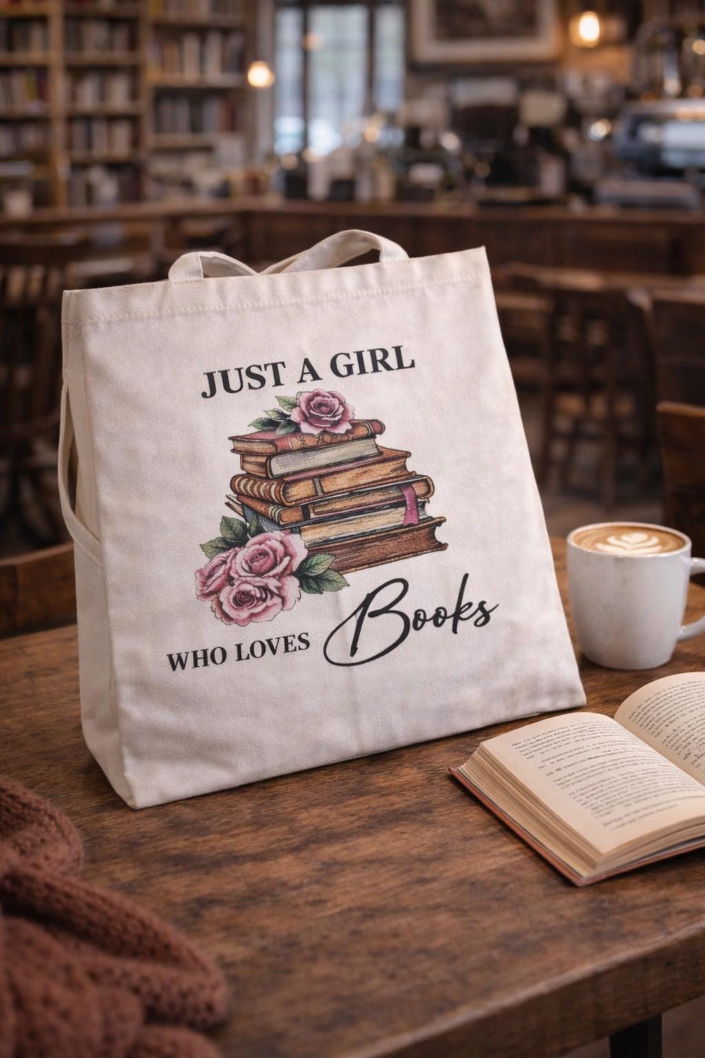 Just A Girl Who Loves Books Tote Bag | Vintage Floral Reader Accessory
