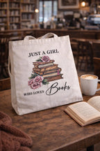 Just A Girl Who Loves Books Tote Bag | Vintage Floral Reader Accessory