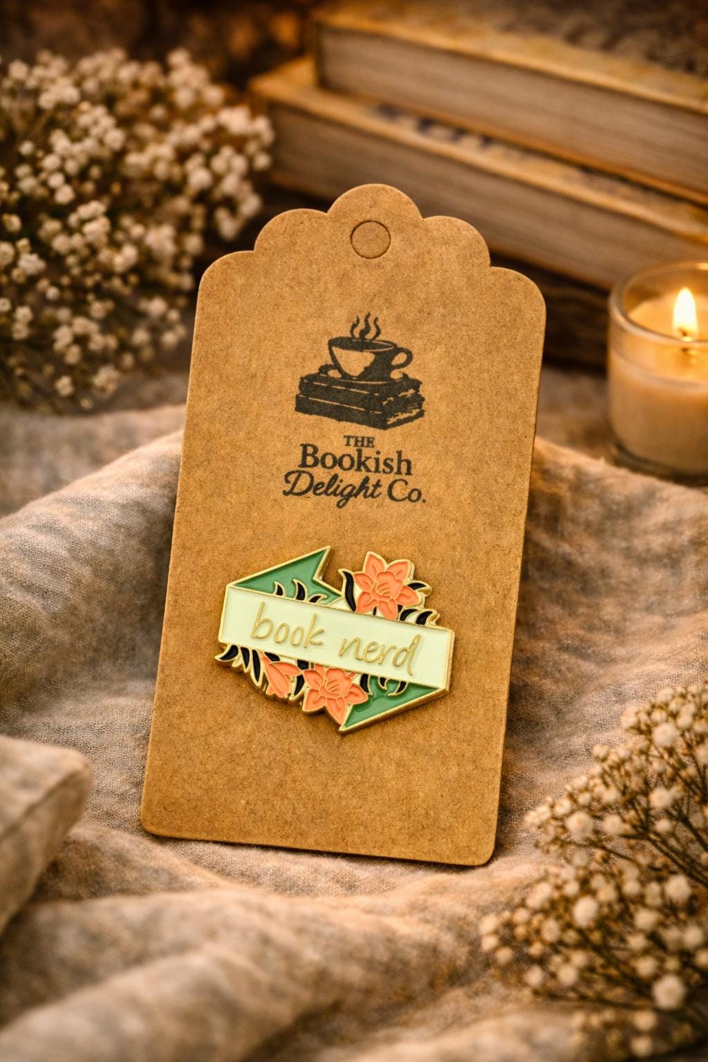 Book Nerd Enamel Pin | Floral Arrow Reader Accessory