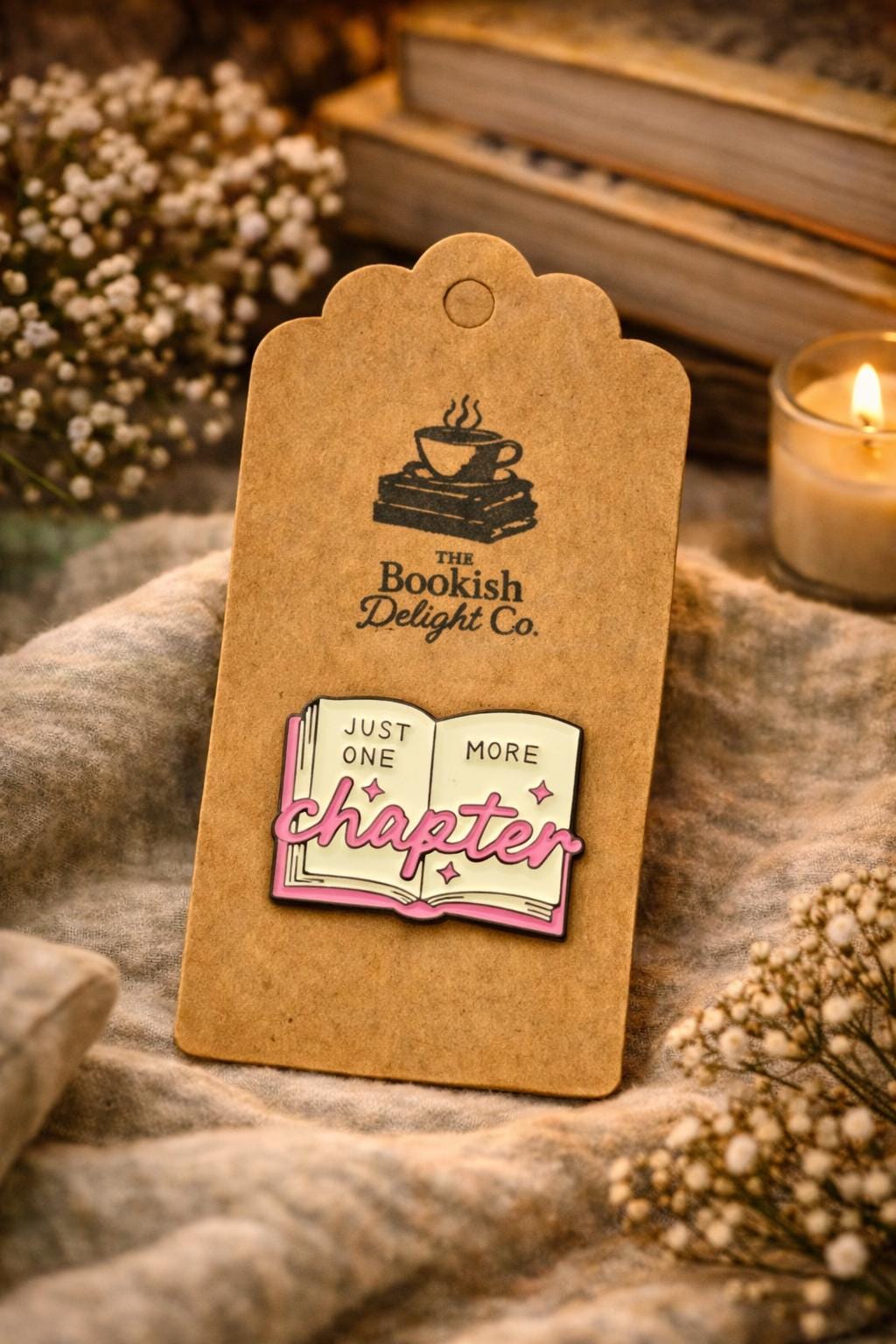 Just One More Chapter  Enamel Pin | Book Lover Reading Badge | Gold-Tone Metal Bookish Accessory