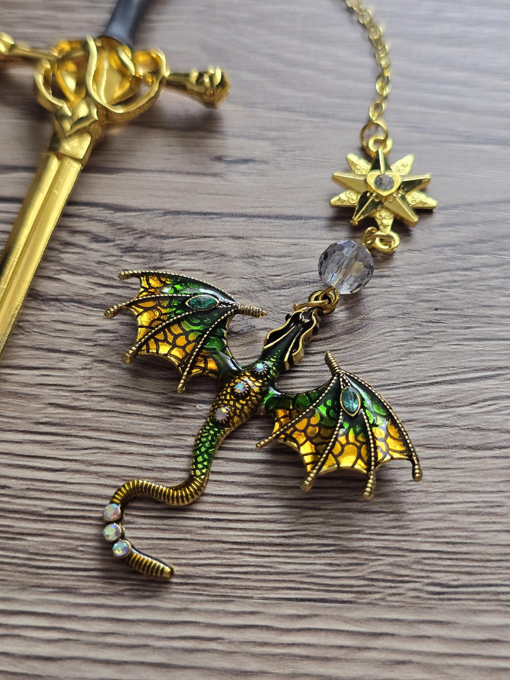 Sword & Dragon Bookmark  Fantasy Metal Bookmark with Charm