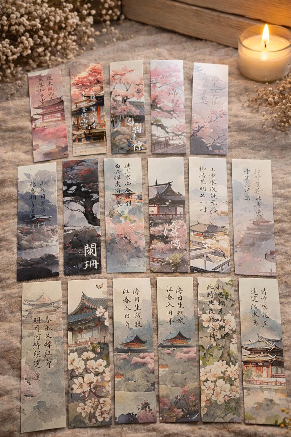 Japanese Style Bookmarks  Delicate Scenery, Seasonal Colors (Random Design)