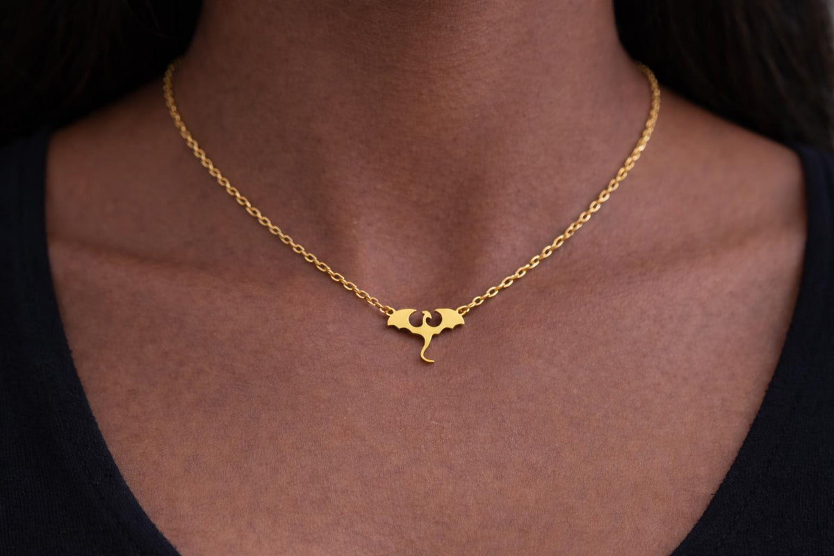 Stainless Steel Dragon Necklace  Minimal Fantasy Jewellery (Gold or Silver)