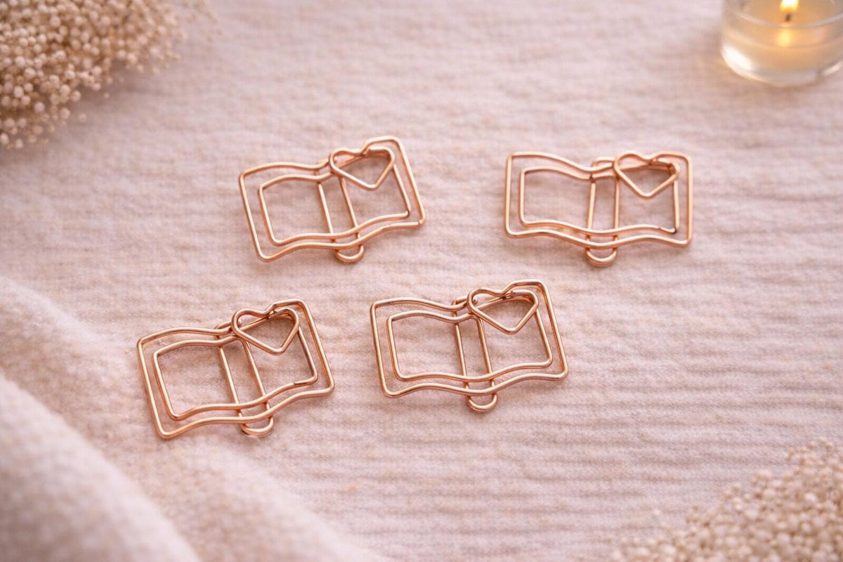 Book Shaped Paperclips | Minimalist Bookmark | Set of 4 Page Markers for Readers
