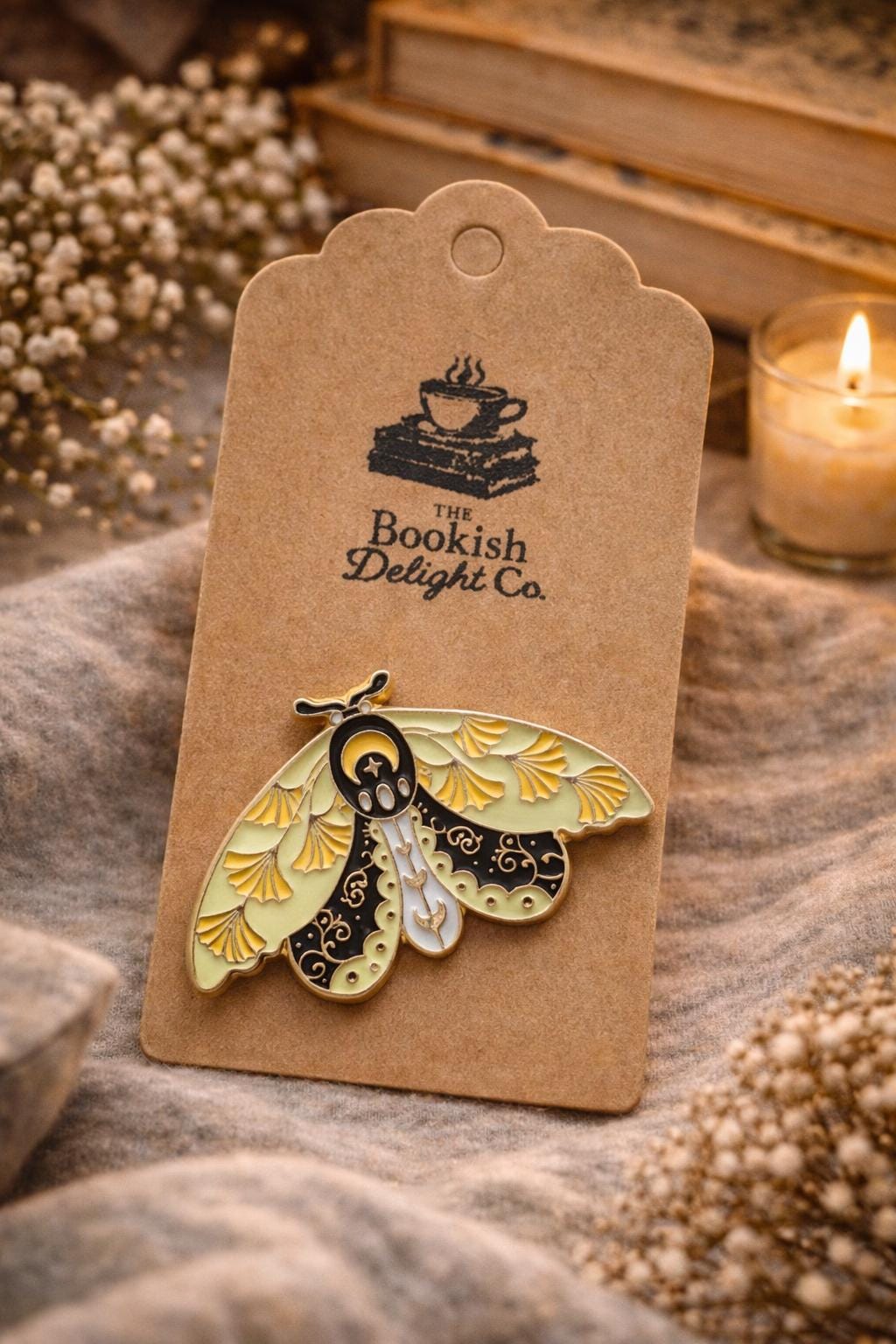 Moth Enamel Pin  Dark Academia Floral Bookish Accessory