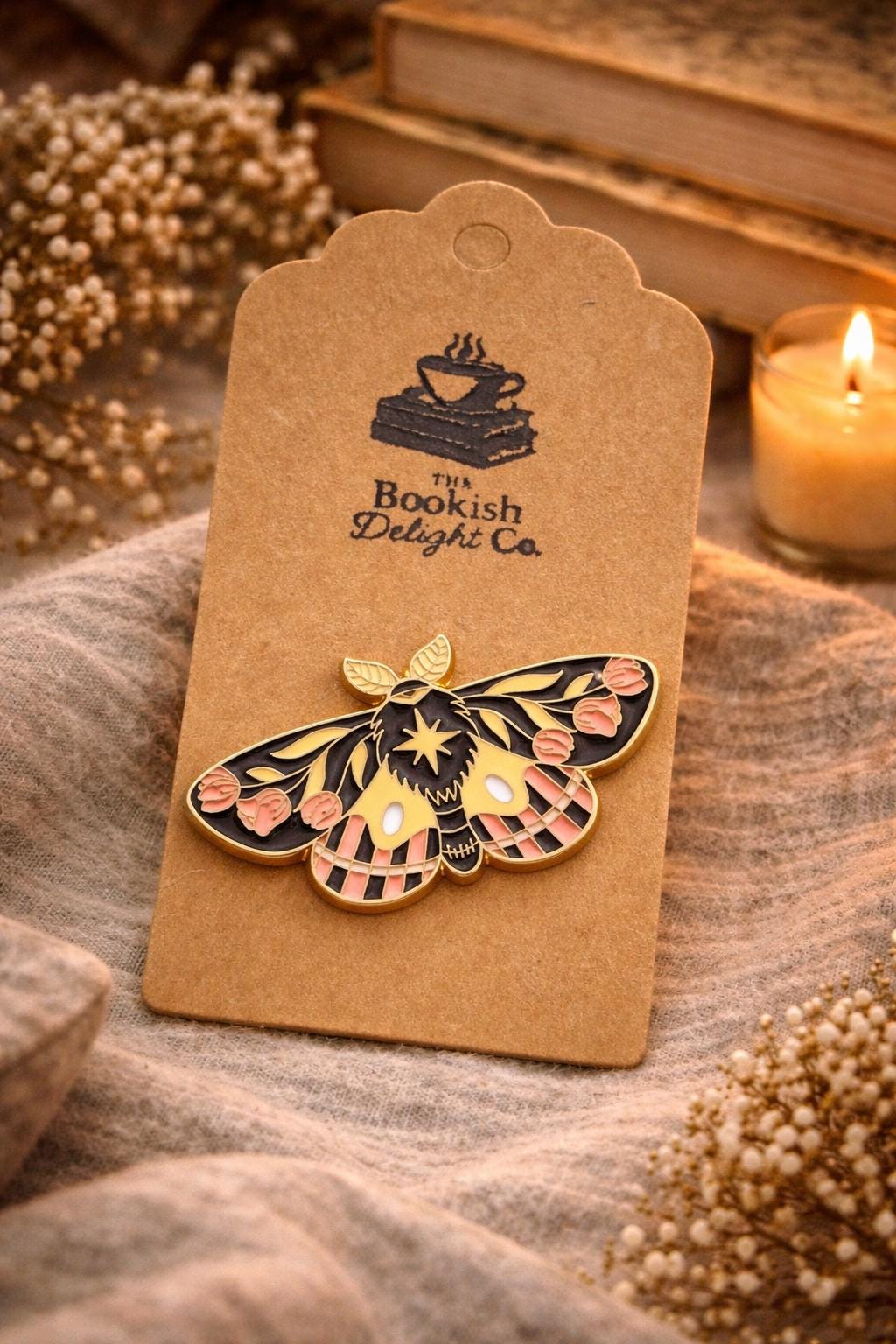Moth Enamel Pin  Dark Academia Floral Bookish Accessory