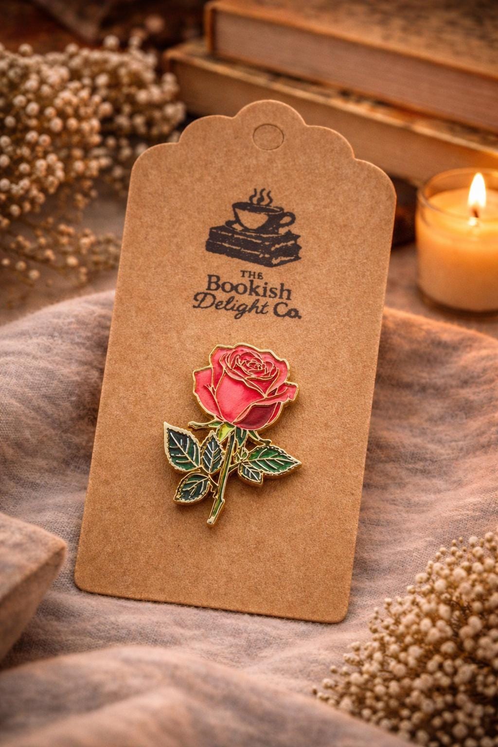 Rose Enamel Pin - Book Lover Gift - Romantic Floral Pin - Reader Accessory