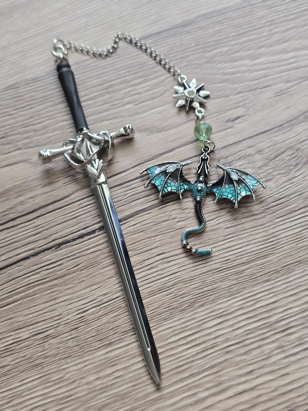 Sword & Dragon Bookmark  Fantasy Metal Bookmark with Charm