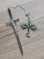 Sword & Dragon Bookmark  Fantasy Metal Bookmark with Charm