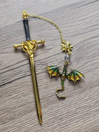 Sword & Dragon Bookmark  Fantasy Metal Bookmark with Charm