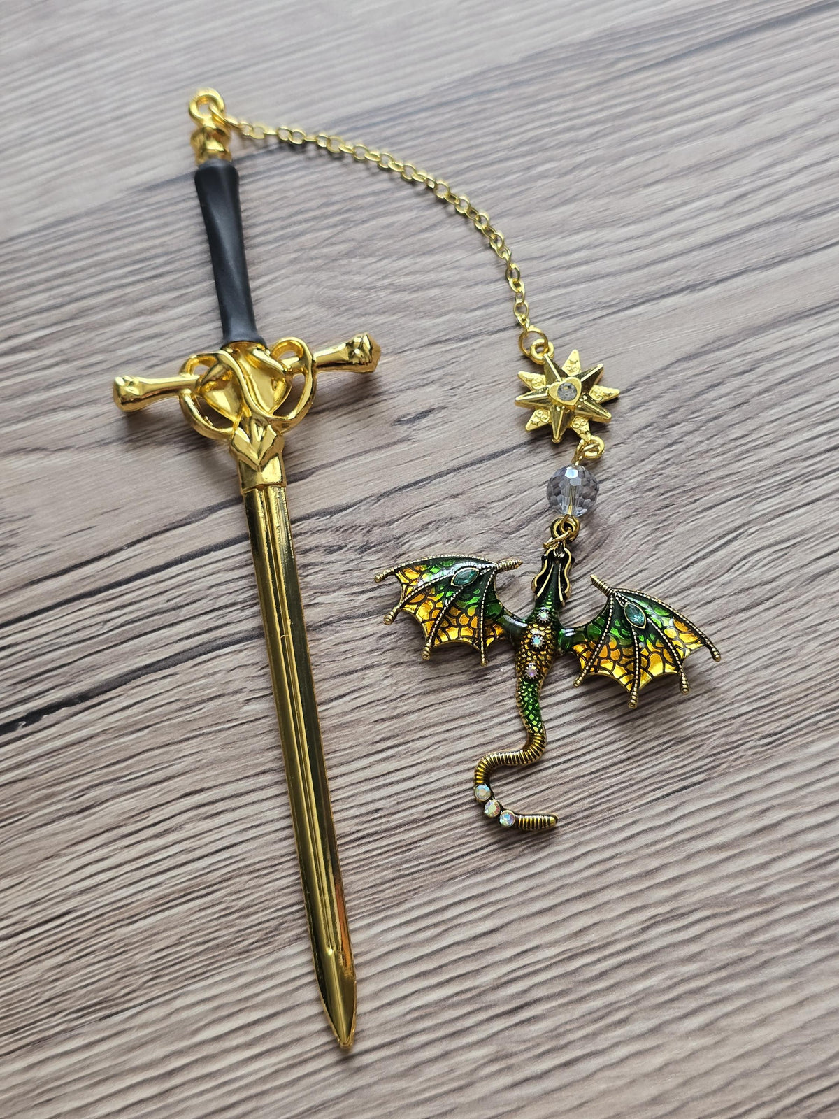 Sword & Dragon Bookmark  Fantasy Metal Bookmark with Charm
