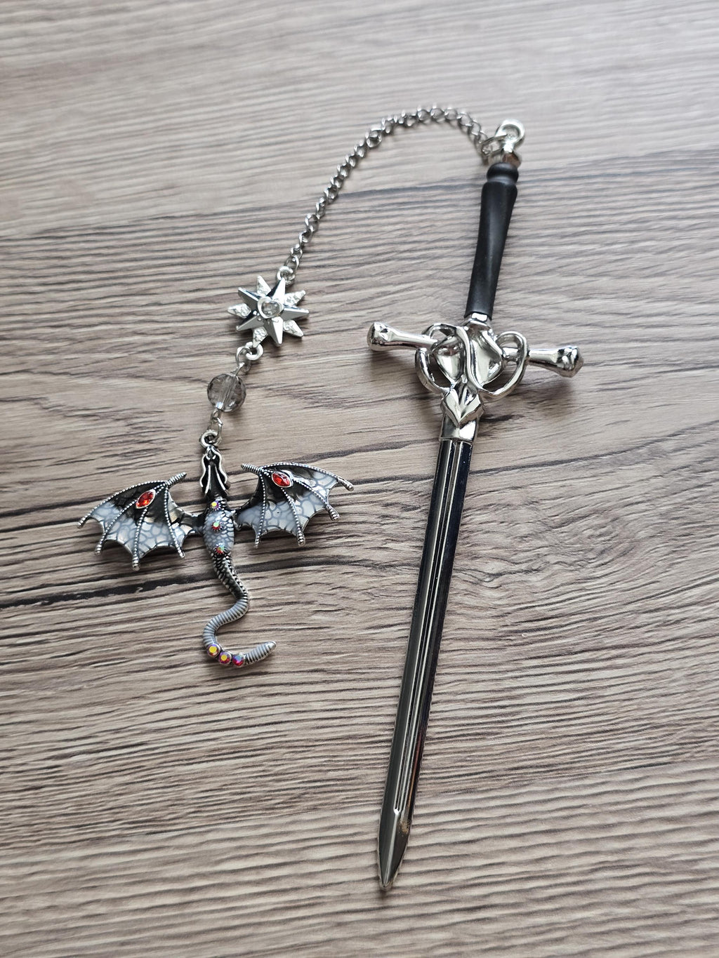 Sword & Dragon Bookmark  Fantasy Metal Bookmark with Charm