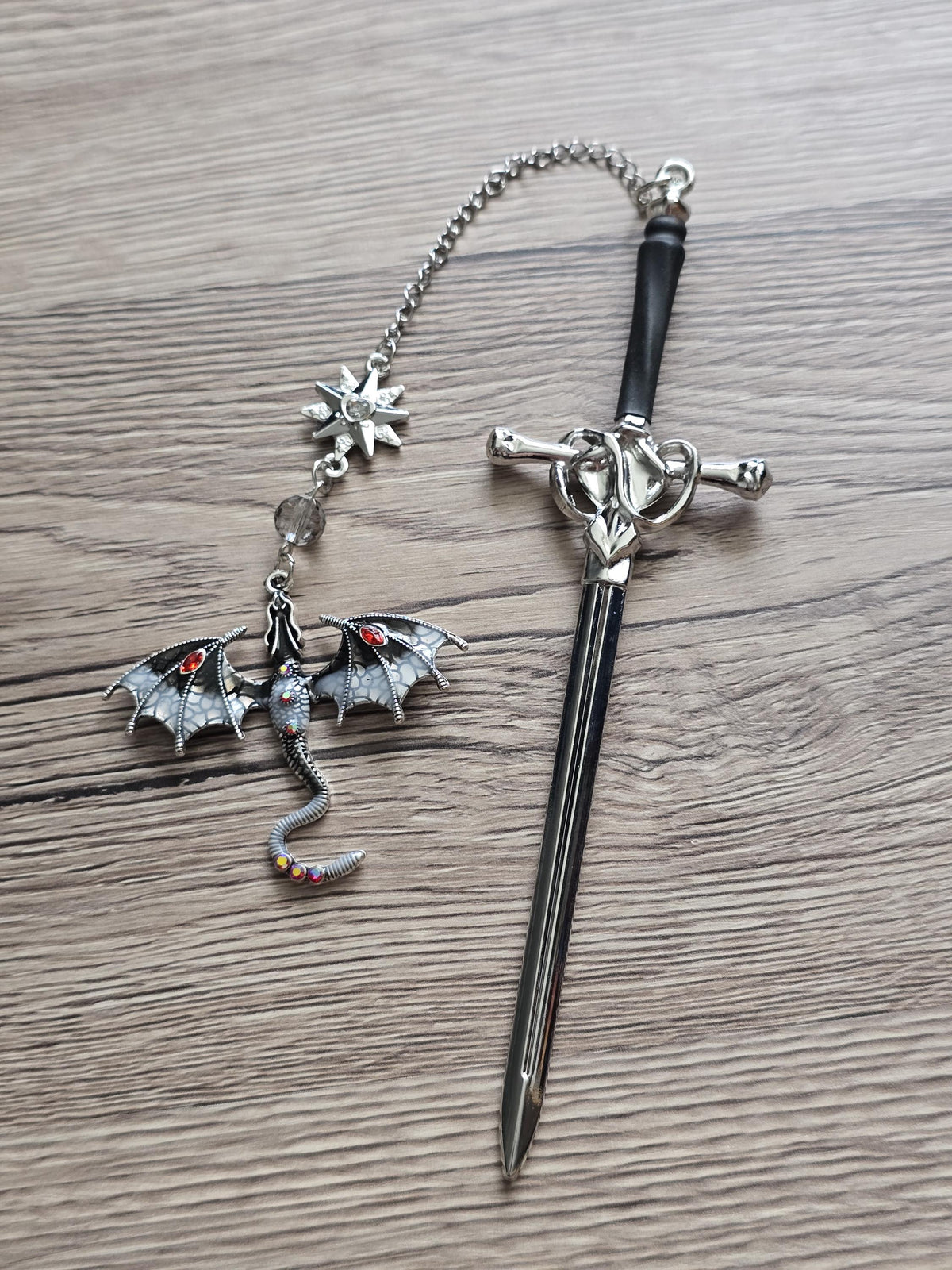 Sword & Dragon Bookmark  Fantasy Metal Bookmark with Charm