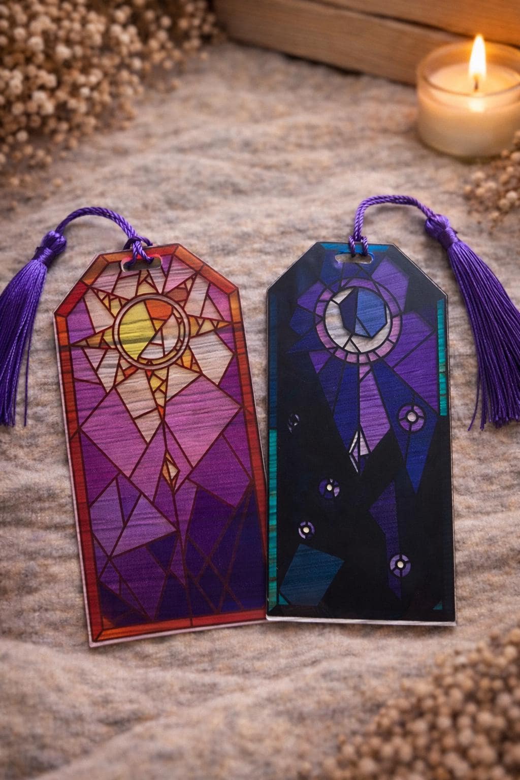 1x Sun or Moon Bookmark  Celestial Stained Glass Style Bookmark Solar Lunar