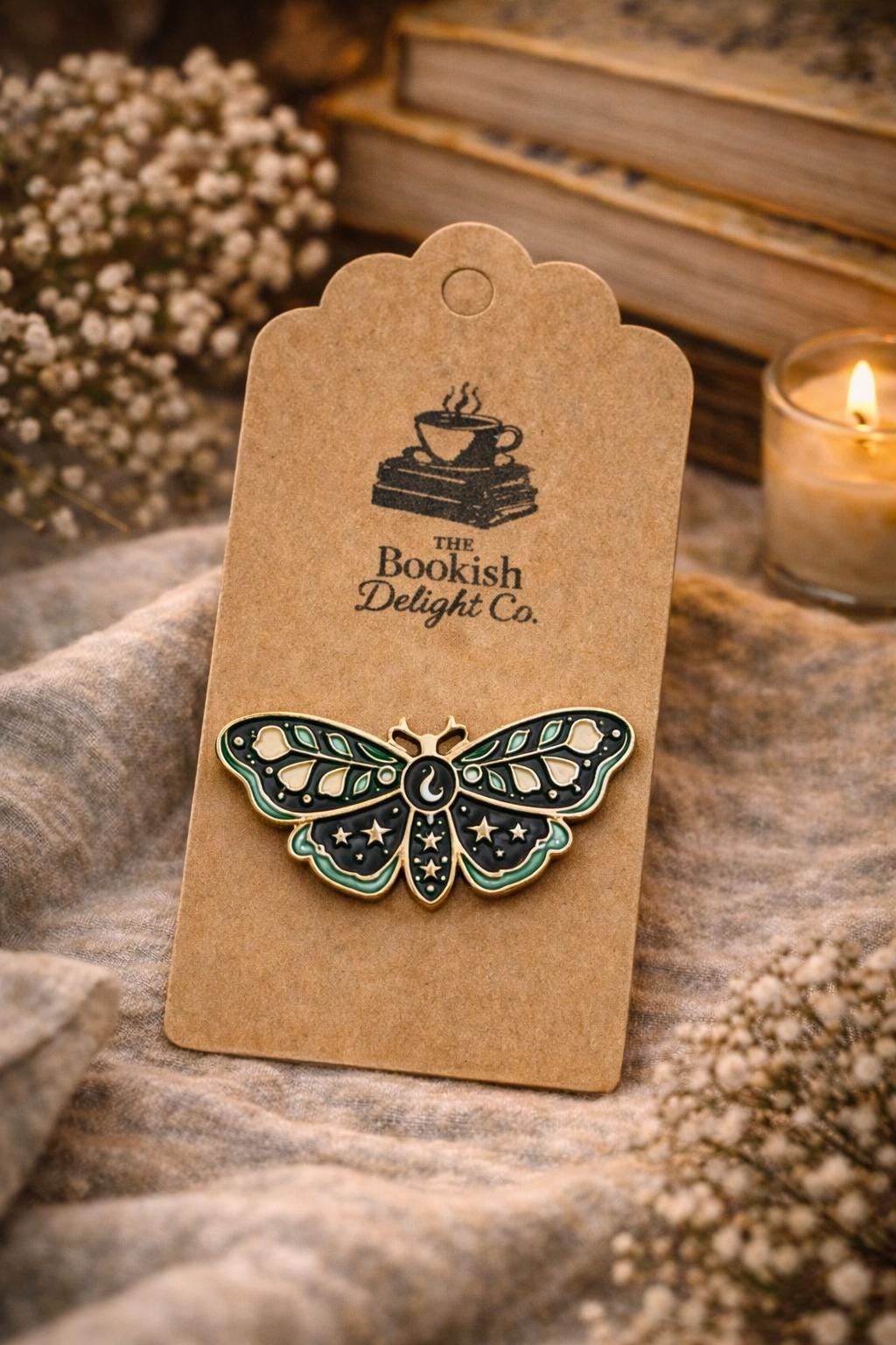 Moth Enamel Pin  Dark Academia Floral Bookish Accessory