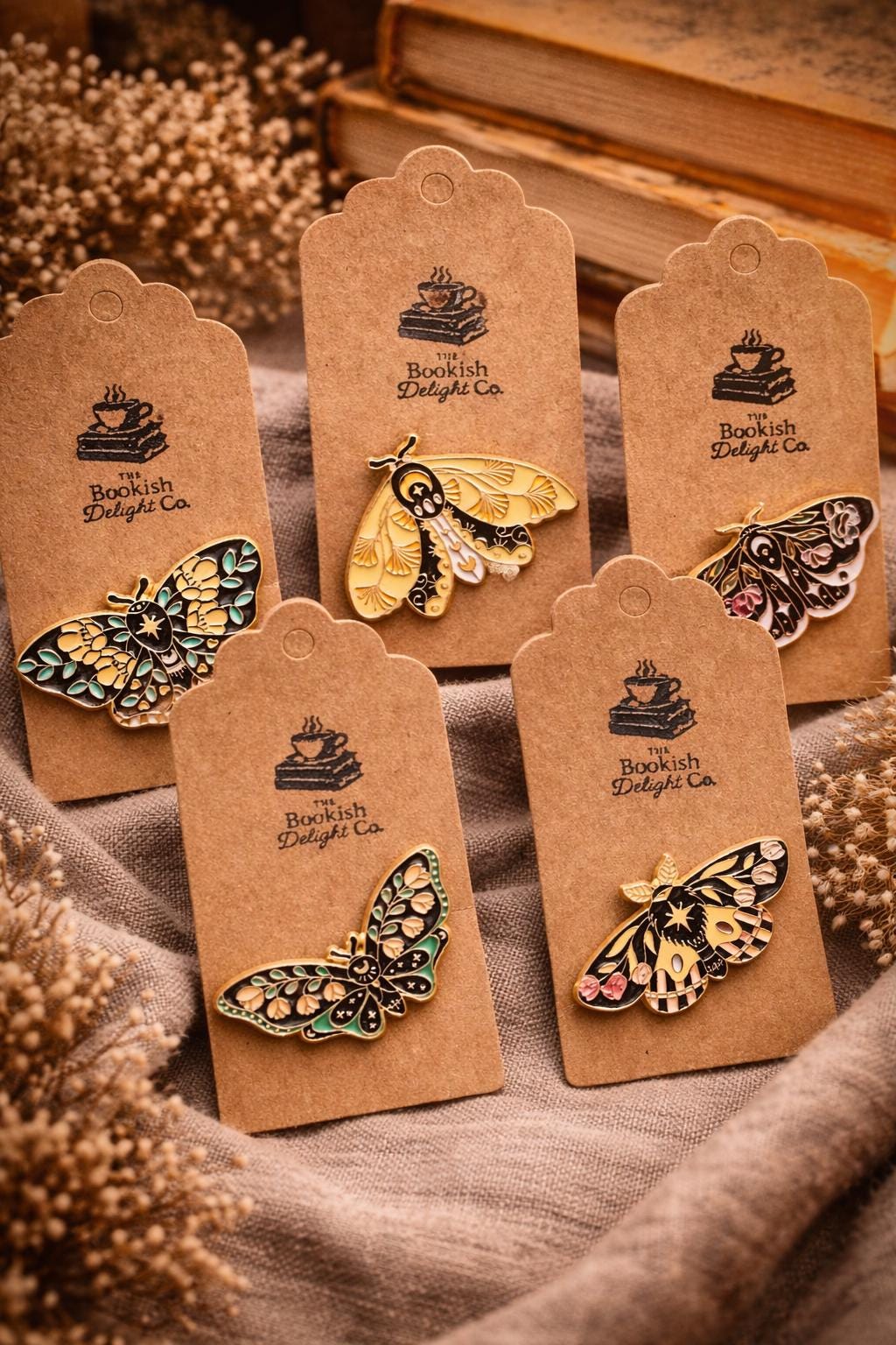 Moth Enamel Pin  Dark Academia Floral Bookish Accessory