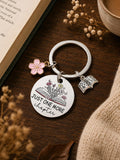 Just One More Chapter Book Lover Keyring | Floral Open Book Charm, Pink Blossom Accessory