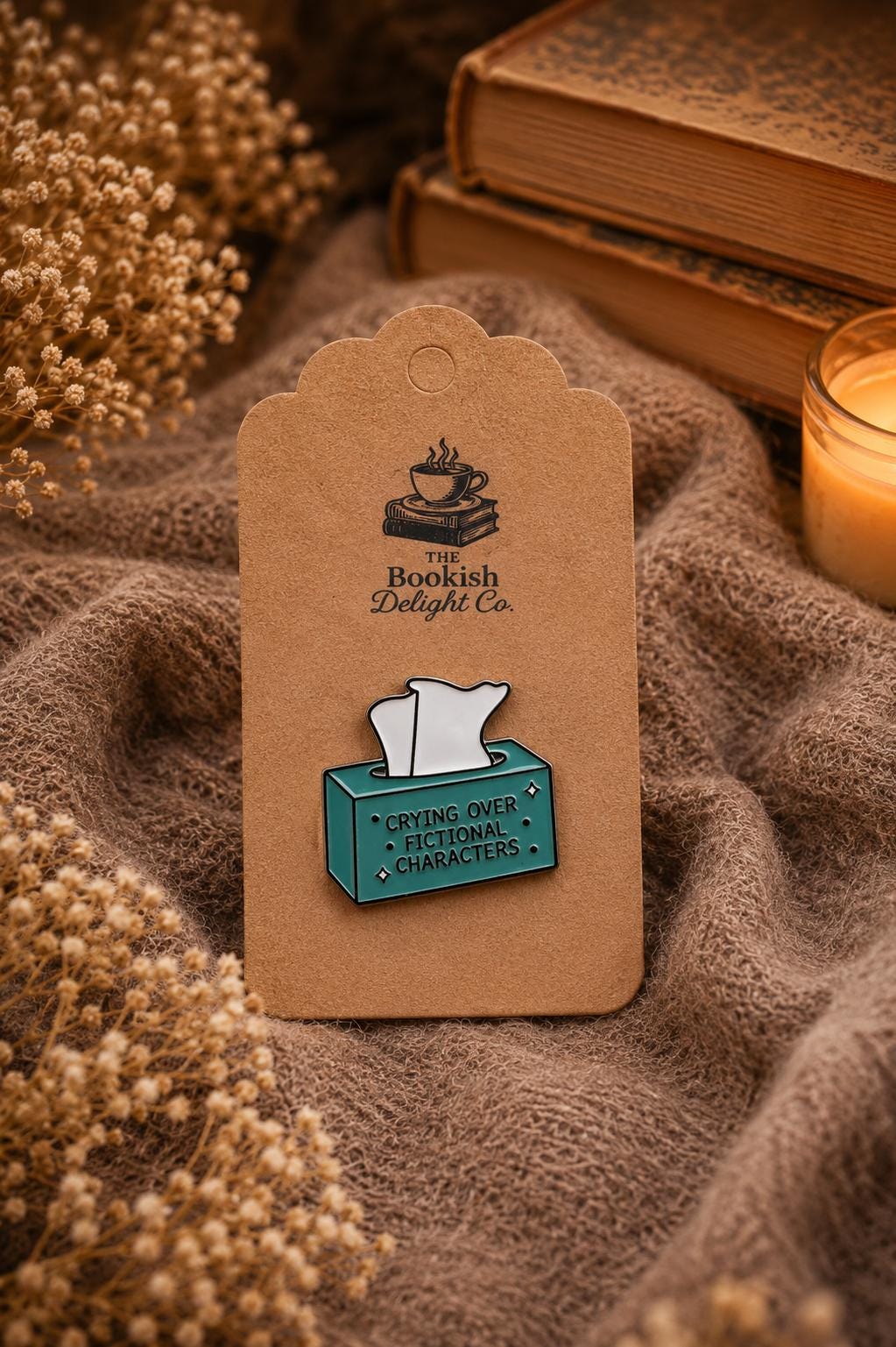 Enamel Pin: Crying Over Fictional Characters  Book Lover Reader Accessory
