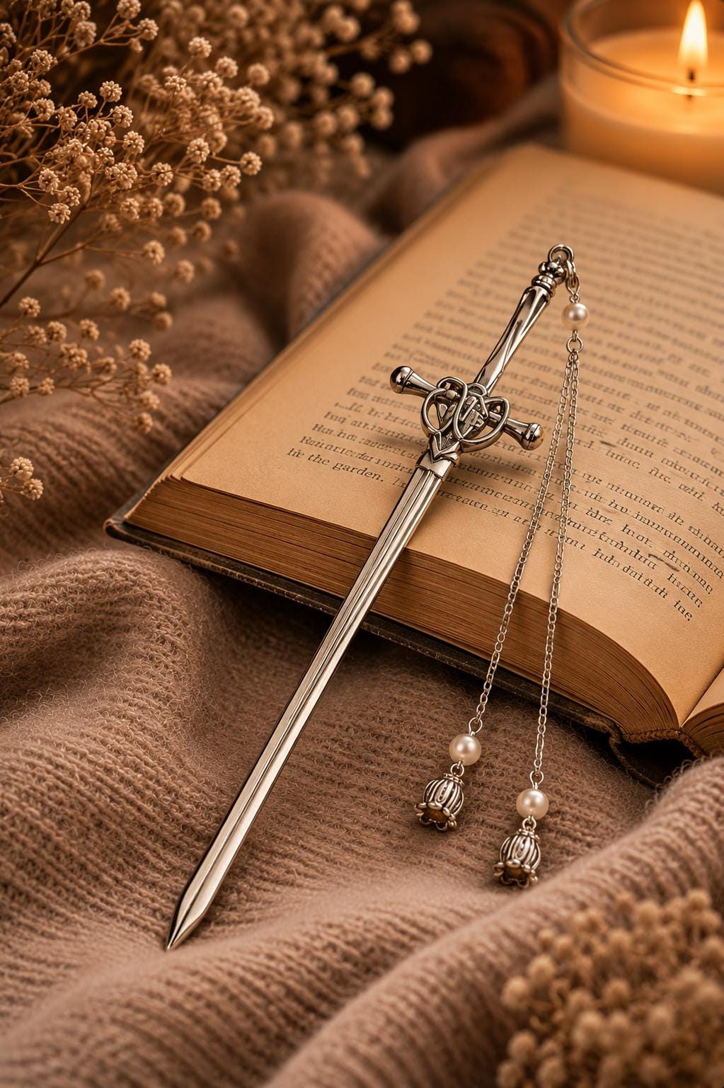 Silver Sword Bookmark  Medieval Fantasy Reader Accessory with Tassels