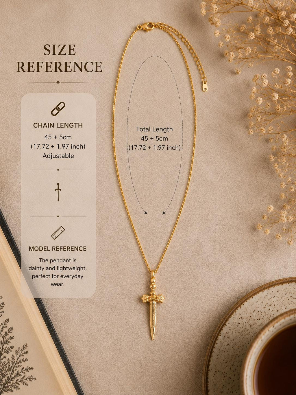 Dagger Necklace | Fantasy Jewellery | Dainty Sword Pendant | Book Lover Gift | Medieval Inspired Necklace | Adjustable Chain