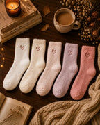 1x Pair Fluffy Heart Socks | Cosy Pink & Cream Socks | Soft Lounge Socks | Cute Bookish Gift | Autumn Winter Cosy Socks