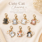 Enamel Cat Charms with Daisy  Kawaii Bag, Purse, Backpack Accessory