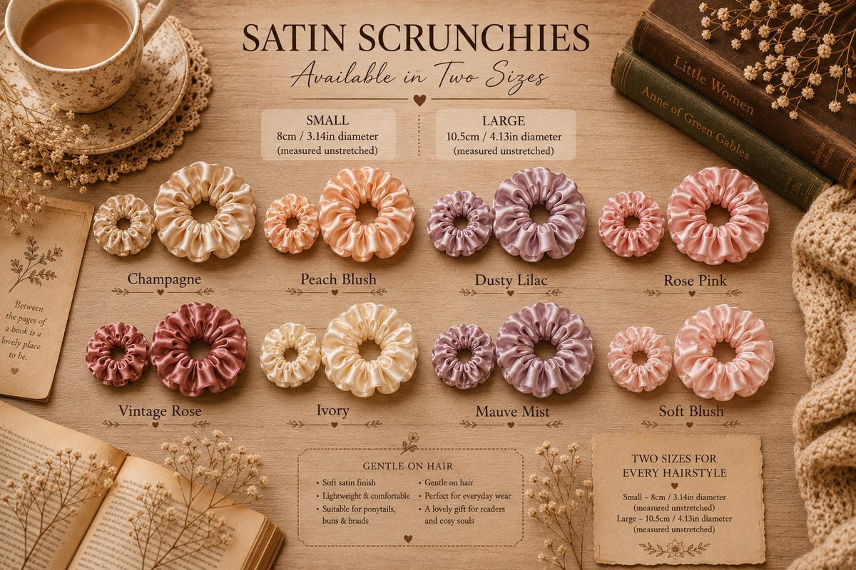 Satin Scrunchie | Silky Hair Accessory for Reading, Soft Hair Tie (2 Sizes)